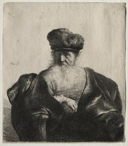 Vieil homme avec barbe, bonnet de fourrure et manteau de velours