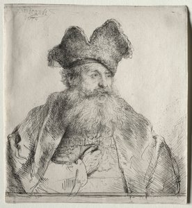 Vieil homme avec un bonnet de fourrure divisé - Rembrandt van Rijn