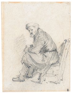 Vieil homme en turban, assis de profil, tourné vers la gauche