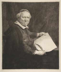 Portrait de Lieven Willemsz van Coppenol, maître écrivain (la plus grande plaque) - Rembrandt van Rijn