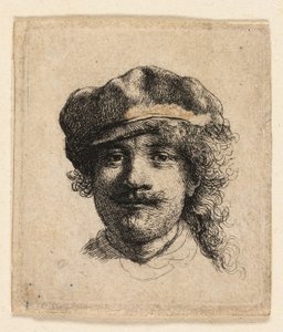 Rembrandt portant un bonnet mou : Plein visage : Tête seulement