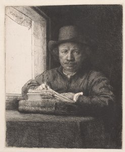 Rembrandt dessinant à une fenêtre - Rembrandt van Rijn