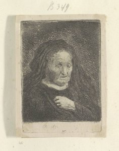 La mère de Rembrandt avec sa main sur sa poitrine: petit buste - Rembrandt van Rijn