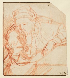 Saskia assise à une table - Rembrandt van Rijn
