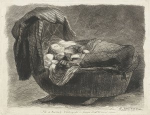 Enfant endormi dans un berceau - Rembrandt van Rijn
