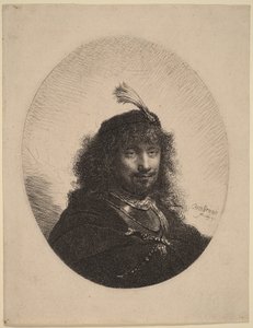 Autoportrait () avec un bonnet à plumes et un sabre baissé - Rembrandt van Rijn