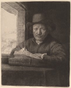 Autoportrait dessinant à une fenêtre - Rembrandt van Rijn
