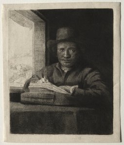 Autoportrait dessinant à une fenêtre - Rembrandt van Rijn