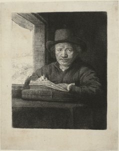 Autoportrait Gravure à une Fenêtre - Rembrandt van Rijn