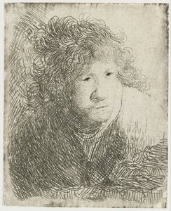Autoportrait, penché en avant, écoutant, 1628 - Rembrandt van Rijn
