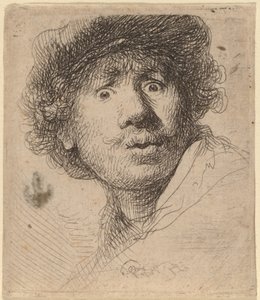Autoportrait en casquette, bouche ouverte