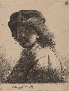 Autoportrait en bonnet et écharpe avec le visage sombre