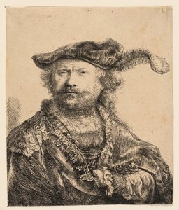 Autoportrait avec un bonnet de velours et une plume - Rembrandt van Rijn