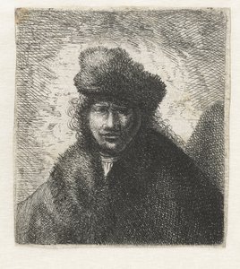 Autoportrait avec un bonnet de fourrure incliné : Buste, ca 1631 - Rembrandt van Rijn