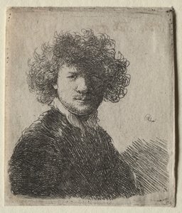 Autoportrait avec cheveux bouclés et col blanc : Buste