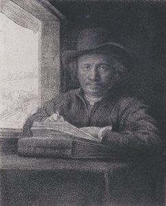Autoportrait, gravure à une fenêtre, 1648 (gravure sur papier vergé) - Rembrandt van Rijn