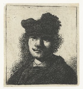 Autoportrait en bonnet et manteau sombre : buste