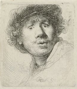 Autoportrait avec béret et yeux écarquillés, 1630 - Rembrandt van Rijn