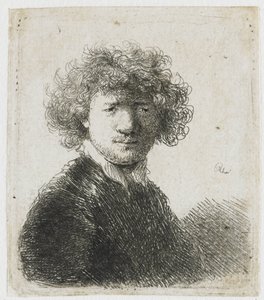 Autoportrait avec cheveux bouclés et col blanc : buste