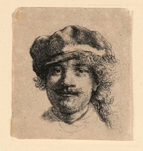 Autoportrait portant une casquette molle : visage complet, tête seulement - Rembrandt van Rijn