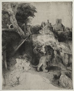Saint Jérôme lisant dans un paysage italien - Rembrandt van Rijn
