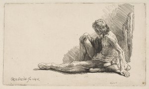 Étude de nu : Homme assis par terre, une jambe étendue, 1646