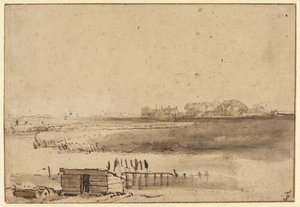 Vue de Houtewael près de la porte Sint Anthoniespoort - Rembrandt van Rijn