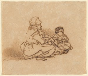 Femme assise par terre avec deux enfants