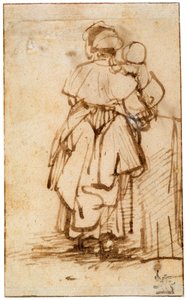 Femme avec un enfant sur ses genoux - Rembrandt van Rijn