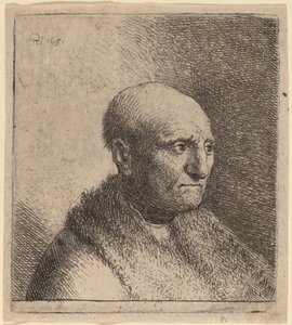 Homme chauve en manteau de fourrure - Rembrandt van Rijn and Studio of Rembrandt