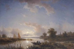 Pêcheurs dans un bateau à rames au crépuscule - Remigius Adrianus Haanen