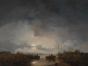 Pêcheurs dans une nuit de lune - Remigius Adrianus Haanen