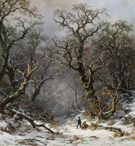 Chasseurs dans la forêt en hiver - Remigius Adrianus Haanen