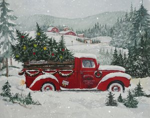 Noël et neige avec le camion rouge - Renate Holzner