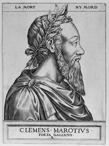 Portrait de Clément des Marets dit Marot (1496-1544), poète français - Clément Marotius poeta gallicus gravure par René Boyvin 1576