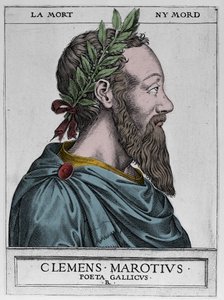 Portrait de Clément des Marets dit Marot (1496-1544), poète français - Clément Marotius poeta gallicus gravure par René Boyvin 1576