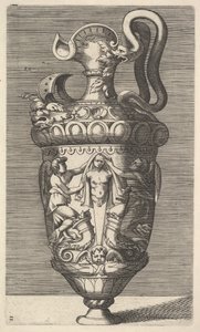 Vase avec deux figures ailées drapant un terme