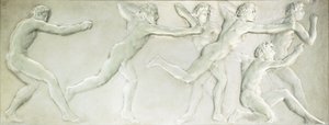 Panneau figuratif en verre moulé représentant six athlètes masculins nus - Rene Jules Lalique