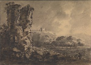 Paysage classique avec ruine à gauche, deux figures à droite - Rev. William Gilpin