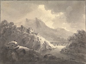 Paysage avec un château et un pont