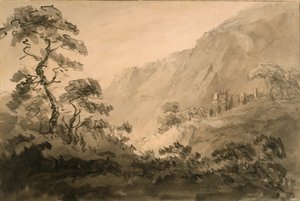 Paysage montagneux avec ruine