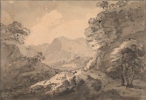 Paysage montagneux avec rocher à droite