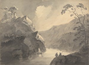 Paysage montagneux avec rivière sinueuse et château