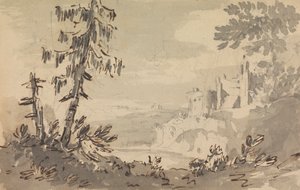 Pins et château dans un paysage - Rev. William Gilpin