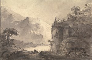 Paysage rocheux avec deux figures sur un chemin au centre - Rev. William Gilpin