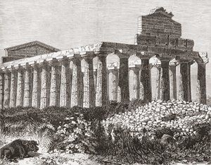 Temple à Paestum, Italie à la fin du XIXe siècle. De Italian Pictures par Rev. Samuel Manning, publié vers 1890.