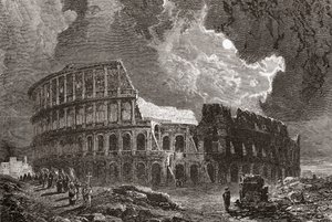 Le Colisée, Rome, Italie au clair de lune, à la fin du 19e siècle. De Italian Pictures par Rev. Samuel Manning, publié vers 1890