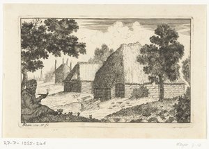 Deux maisons de paysans avec un homme fumant une pipe - Richard Adam