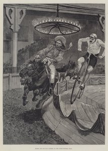 Concours de cheval et de bicyclette au Agricultural Hall