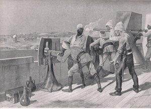 En route vers le Nil : Tir sur les Derviches, illustration de British Battles on Land and Sea, 1915